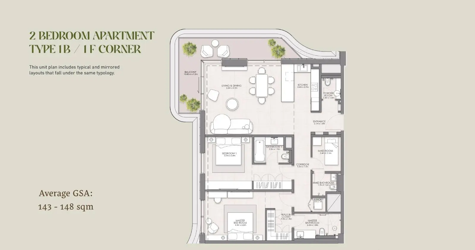 Type 1B / 1F Corner floor plan