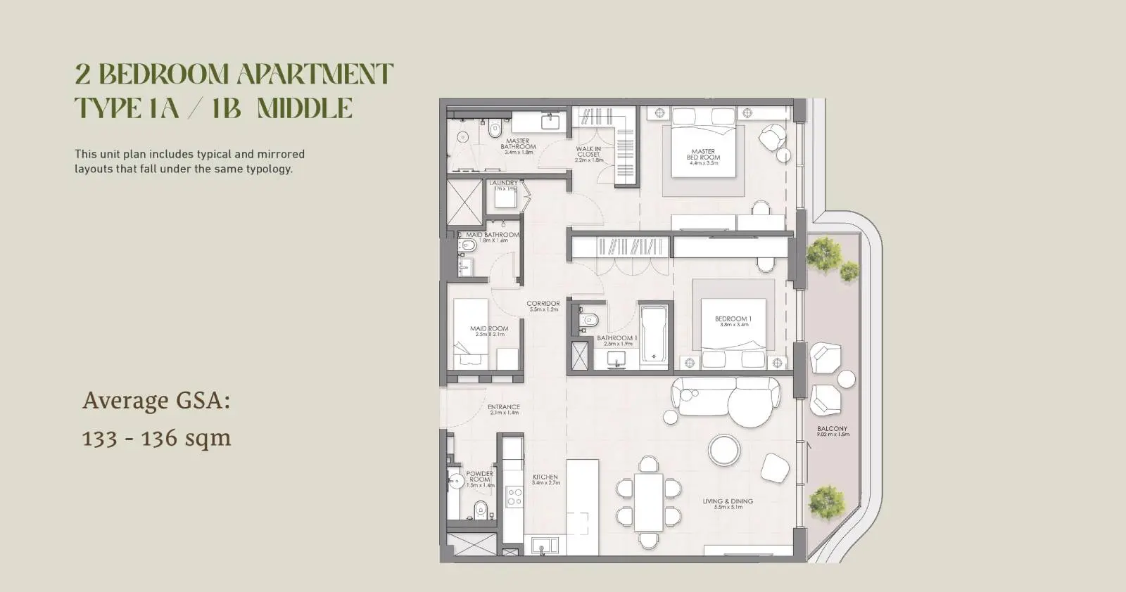 Type 1A / 1B Middle floor plan