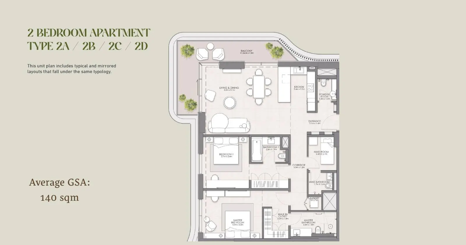 Type 2A / 2B / 2C / 2D floor plan