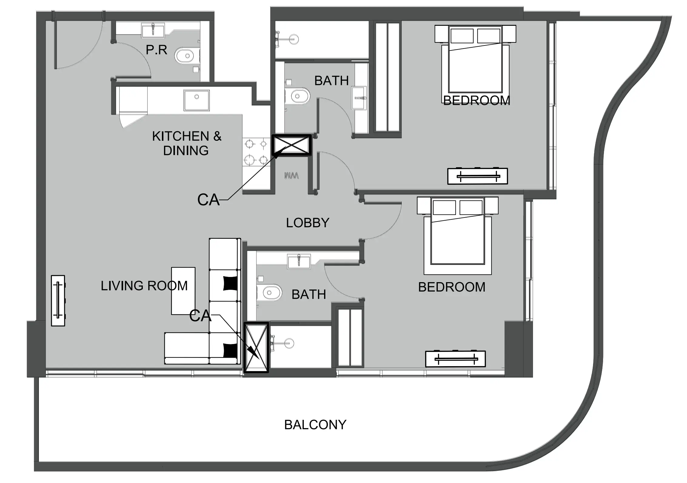 2 Bedrooms apartments - The Boulevard floor plan