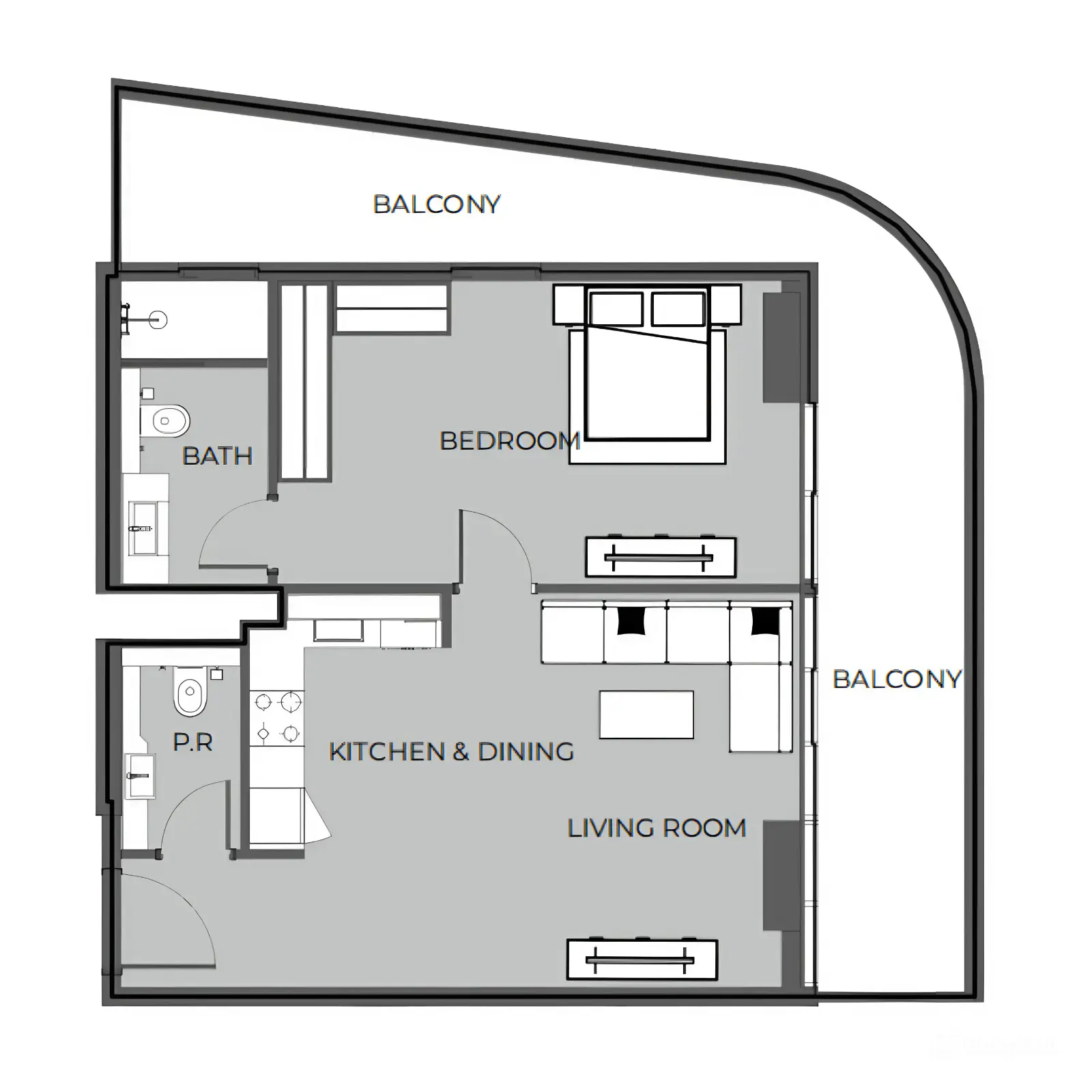 1 bedroom Apartments -  The Boulevard floor plan