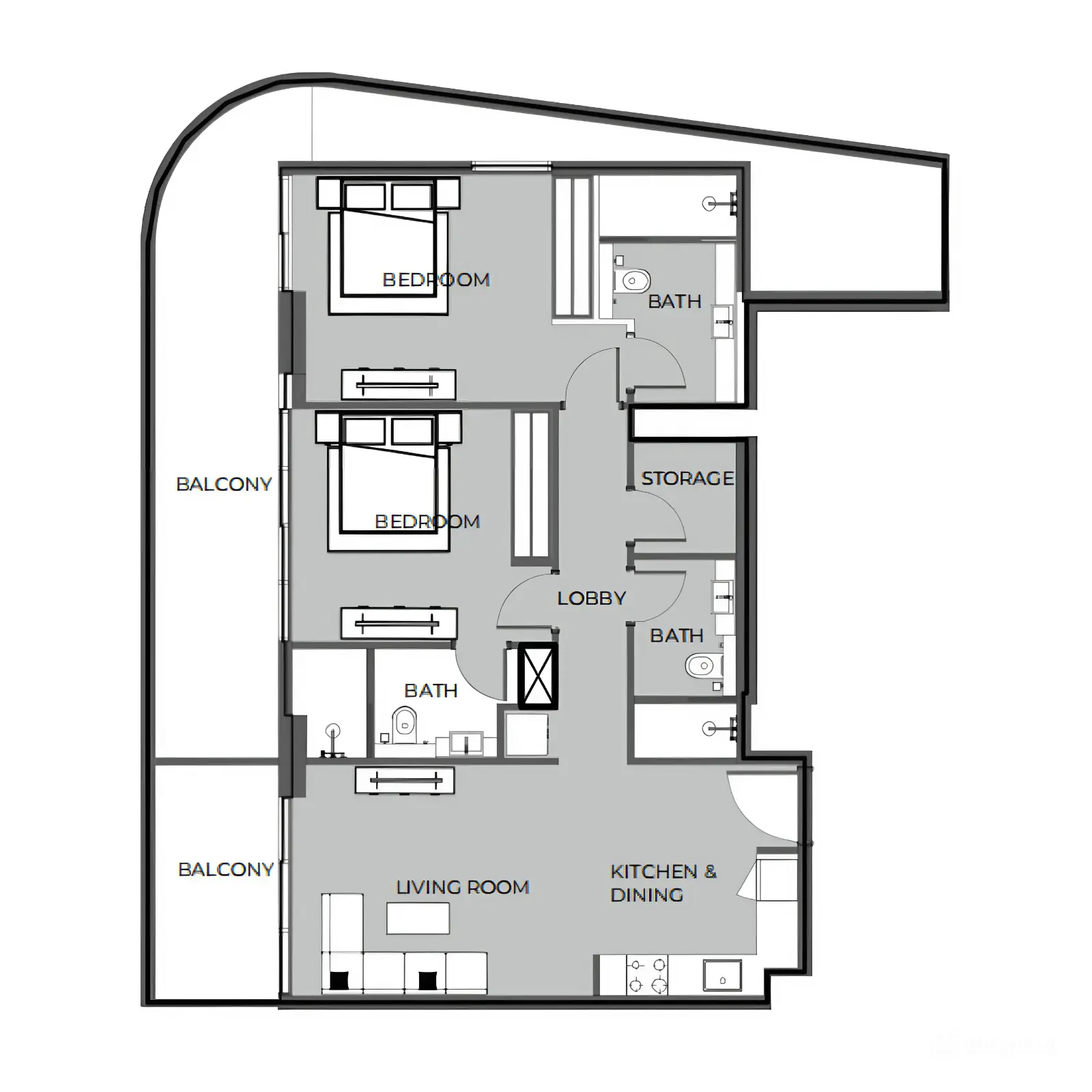 2 bedroom Apartments -  The Boulevard floor plan