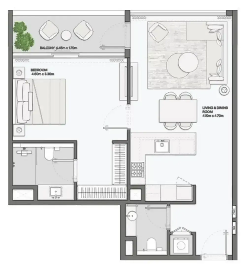 1 Bedroom apartments - Mansory Residences by Amaal floor plan