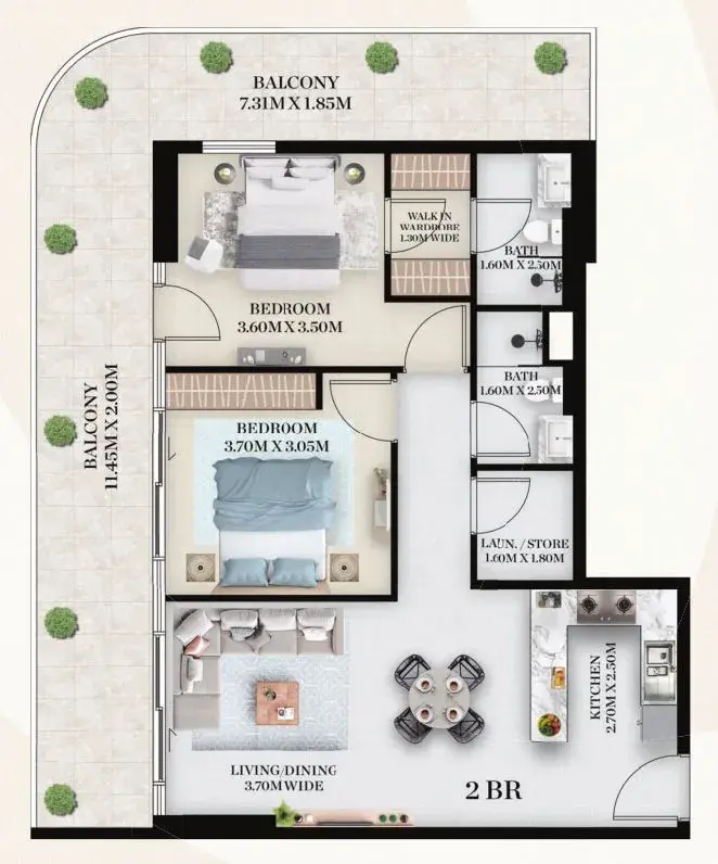 2 Bedrooms apartments - Chapter 01 by Newbury floor plan