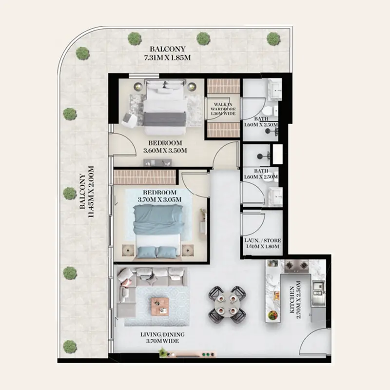 2 bedroom Apartments -  Chapter 01 by Newbury floor plan