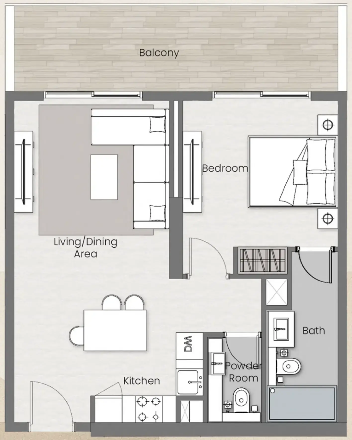 1 Bedroom apartments - Beverly Park floor plan