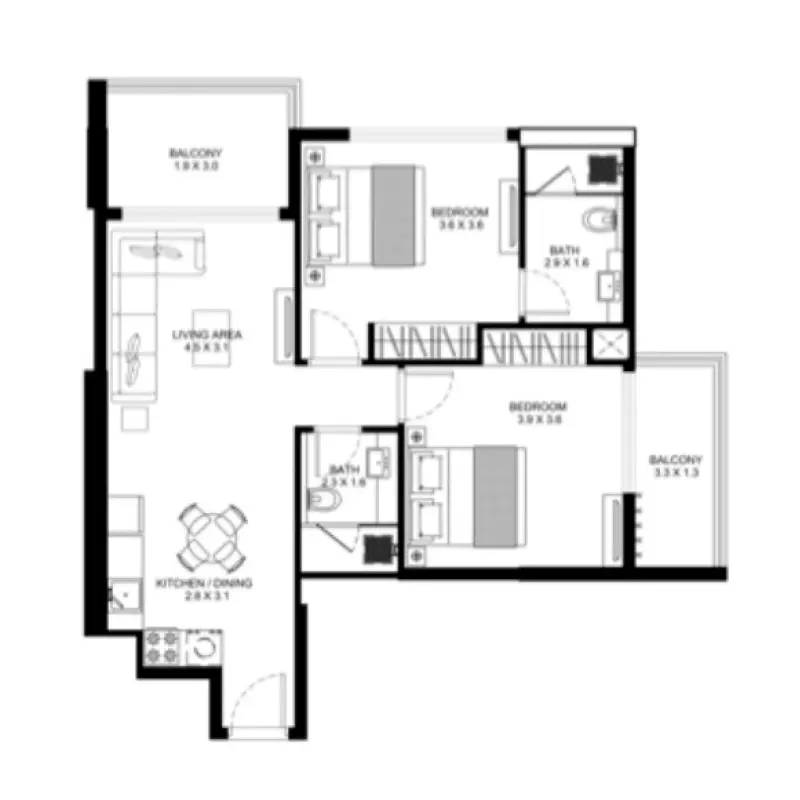 2 bedroom floor plan