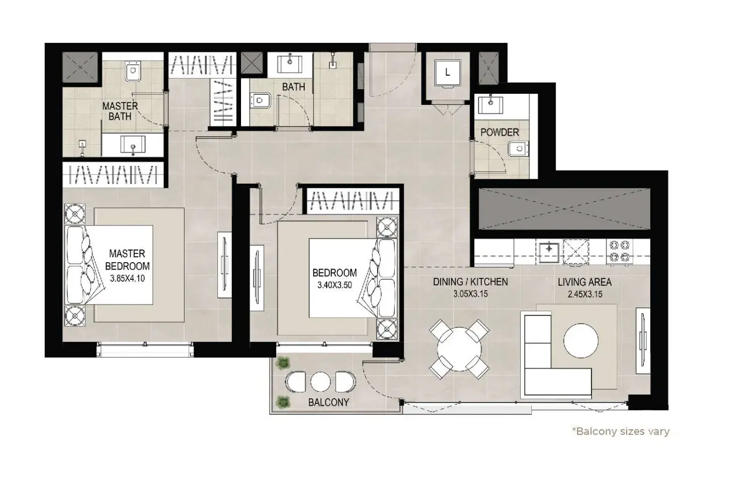 2 Bedrooms apartments - Aria on the Park floor plan