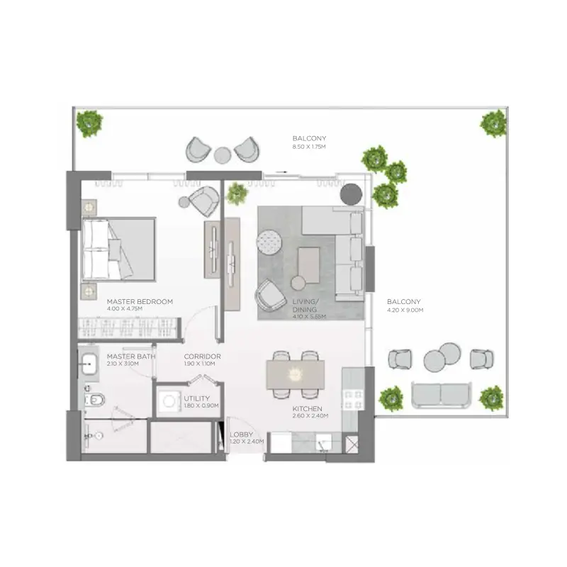 1 bedroom floor plan