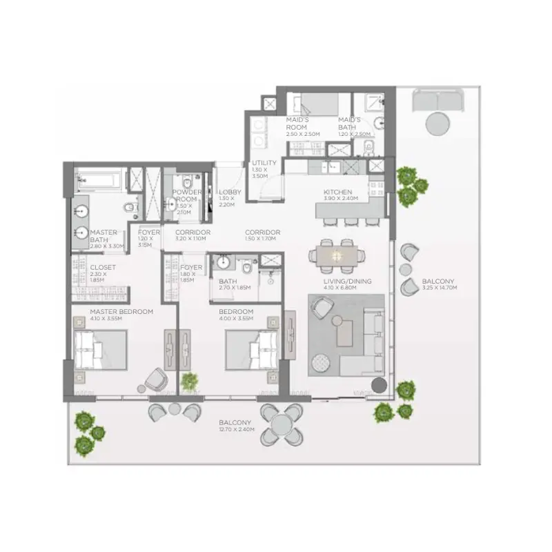 2 bedroom floor plan