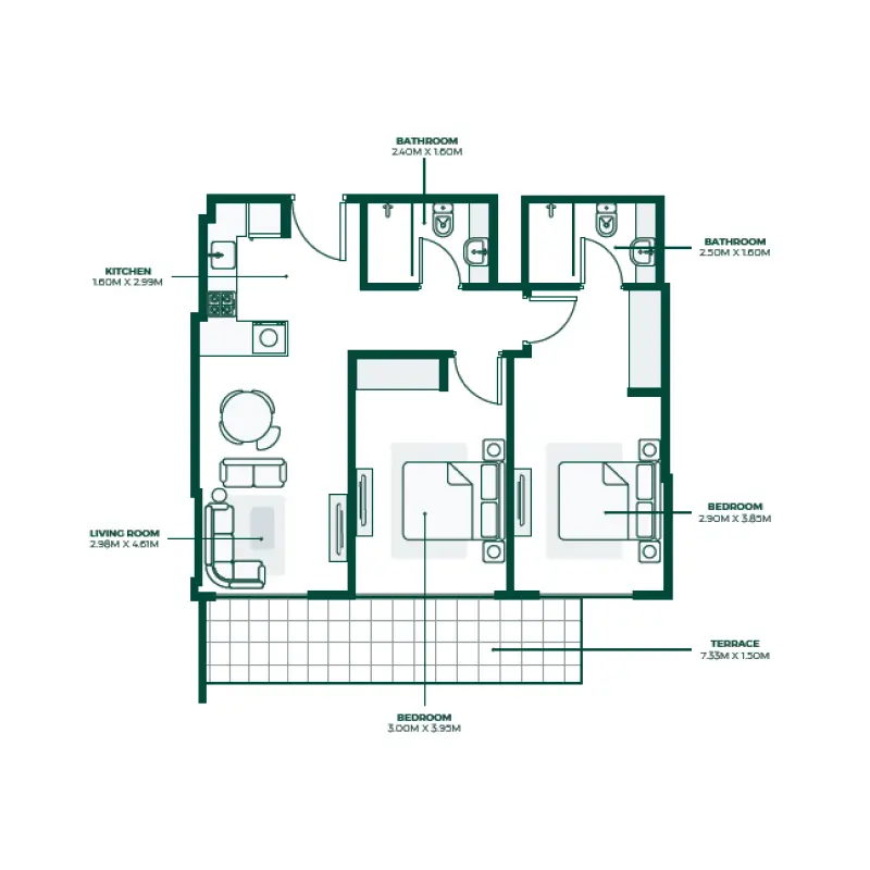 2 bedroom floor plan