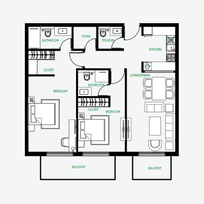 2 bedroom floor plan