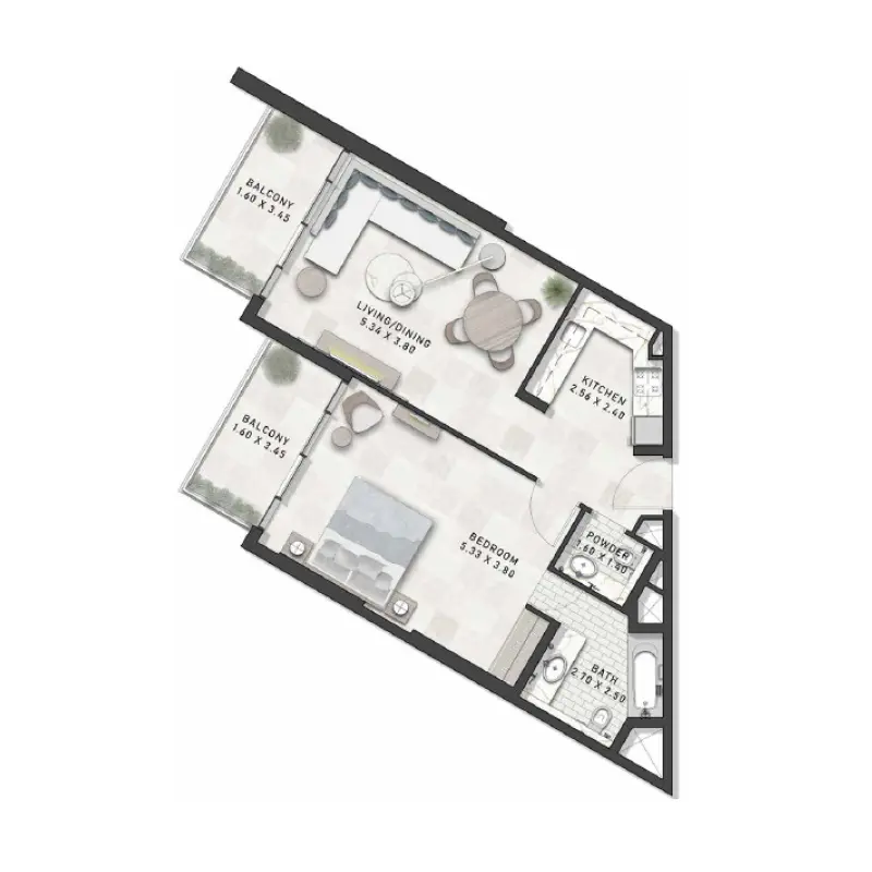 1 bedroom floor plan