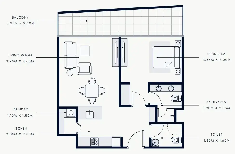 1 Bedroom apartments - Riviera Rêve floor plan