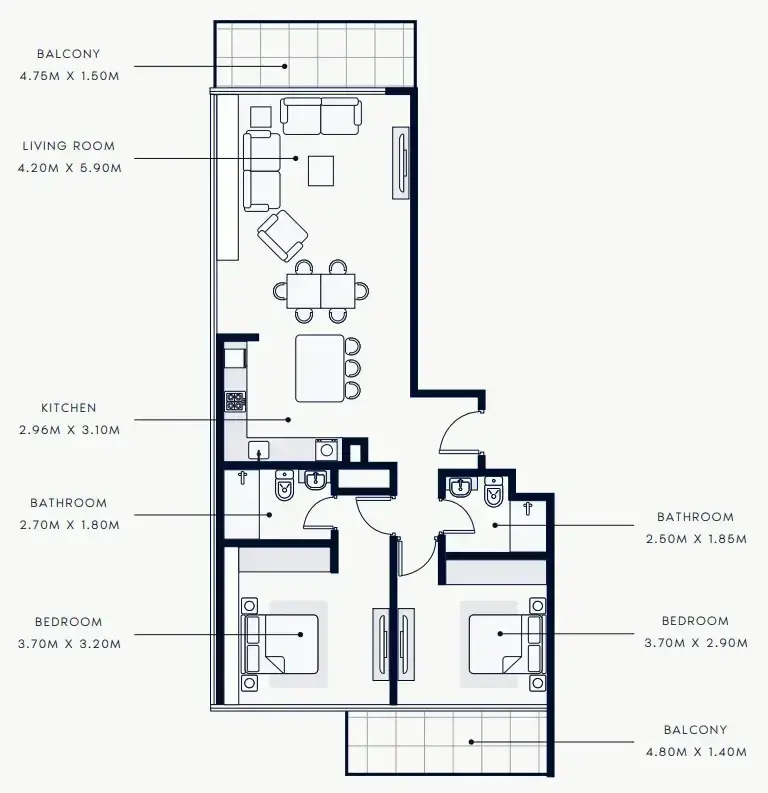 2 Bedrooms apartments - Riviera Rêve floor plan