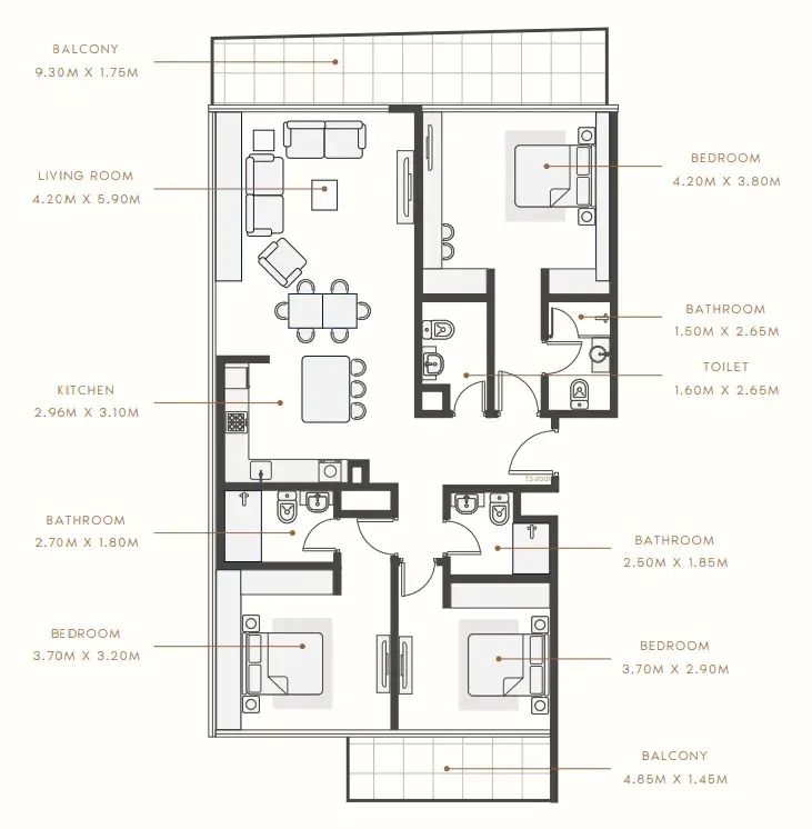 3.5 bedrooms apartments - Riviera Rêve floor plan
