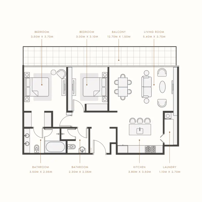 2 bedroom floor plan