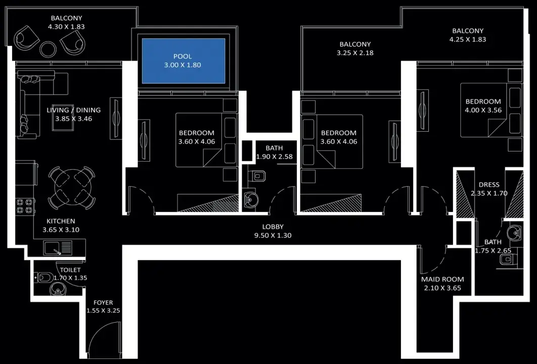 3 Bedrooms apartments - Elitz 3 floor plan