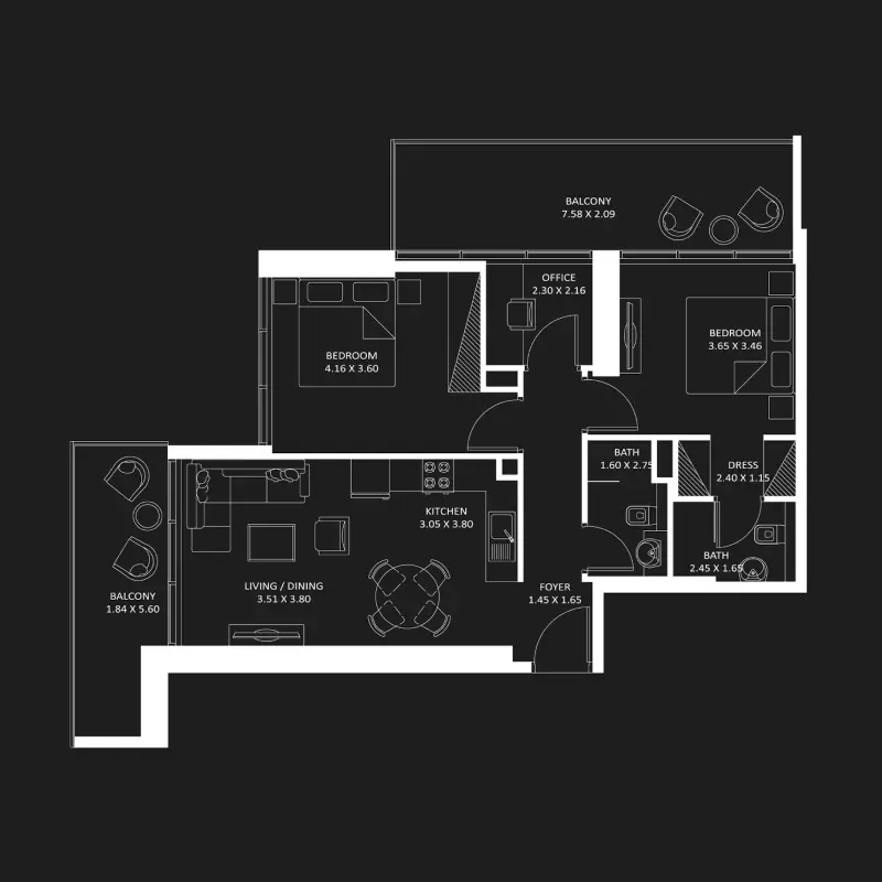 2 bedroom floor plan