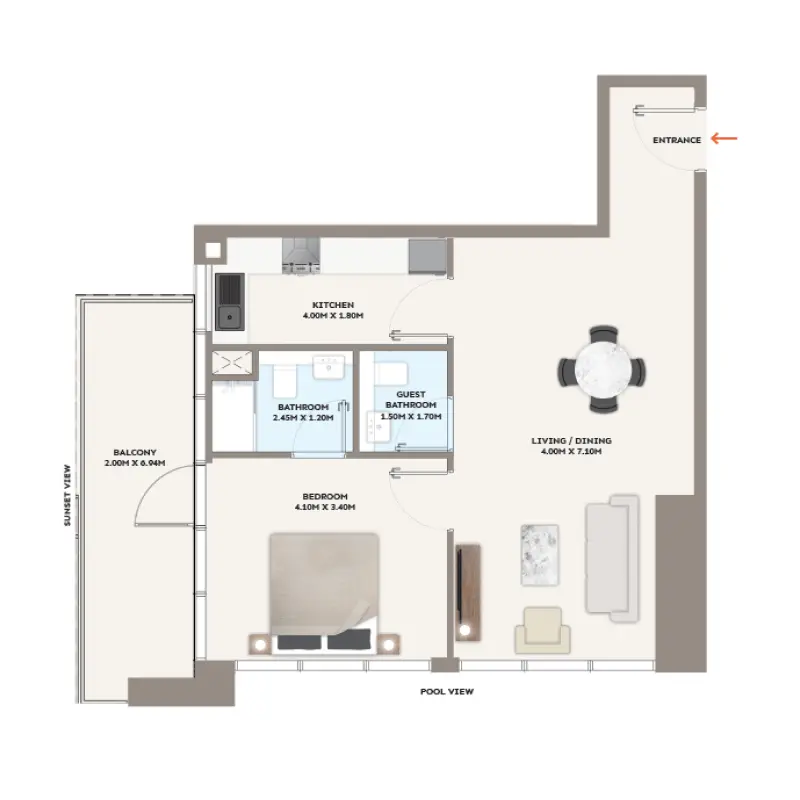 1 bedroom floor plan