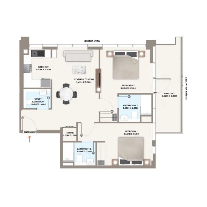2 bedroom floor plan