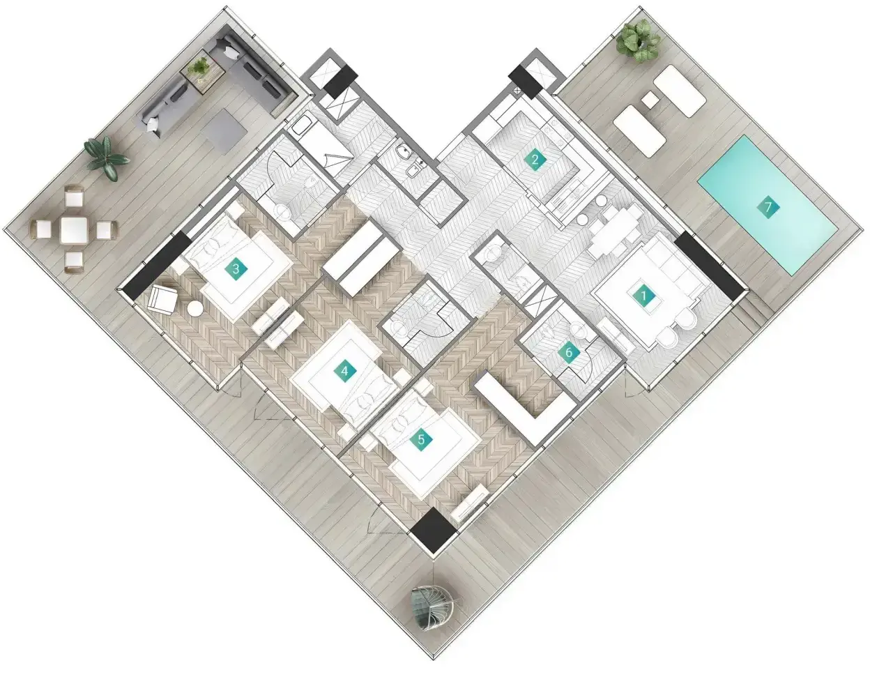 3.0 bedrooms apartments - Moonstone Interiors by Missoni floor plan