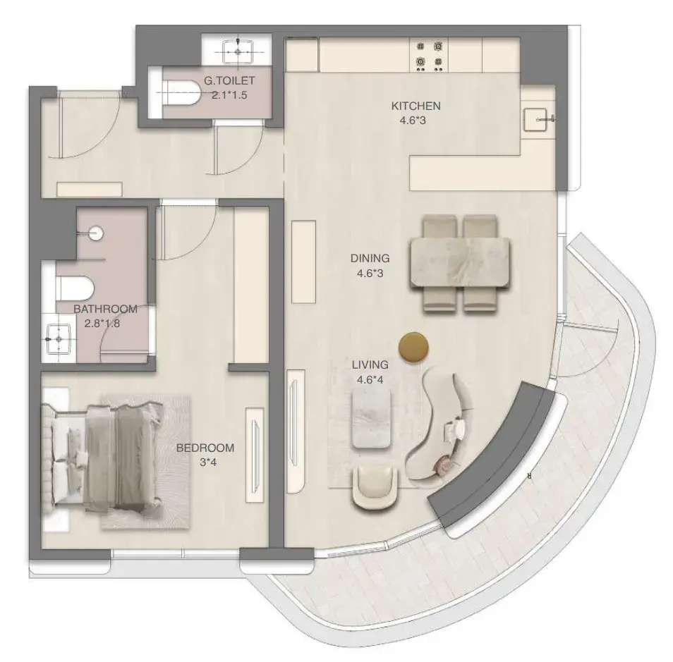 1 Bedroom apartments - Mirasol Mina floor plan