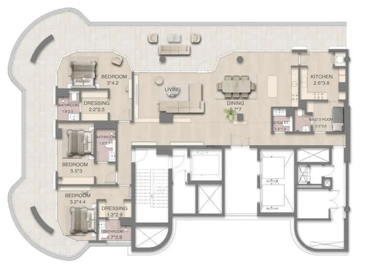 3 Bedrooms penthouse - Mirasol Mina floor plan