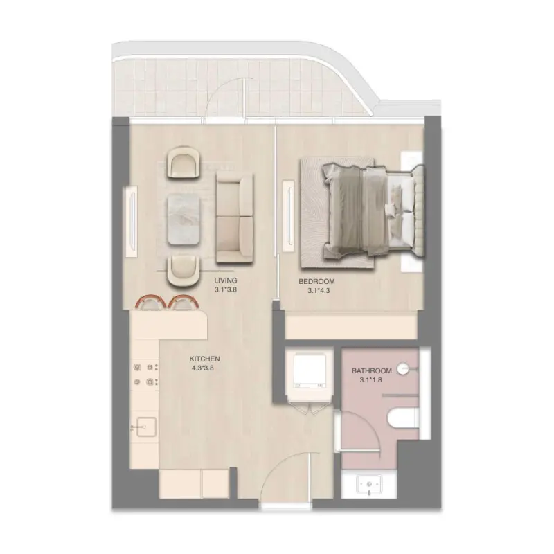 1 bedroom floor plan