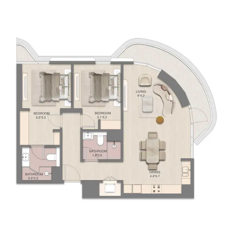 2 bedroom floor plan