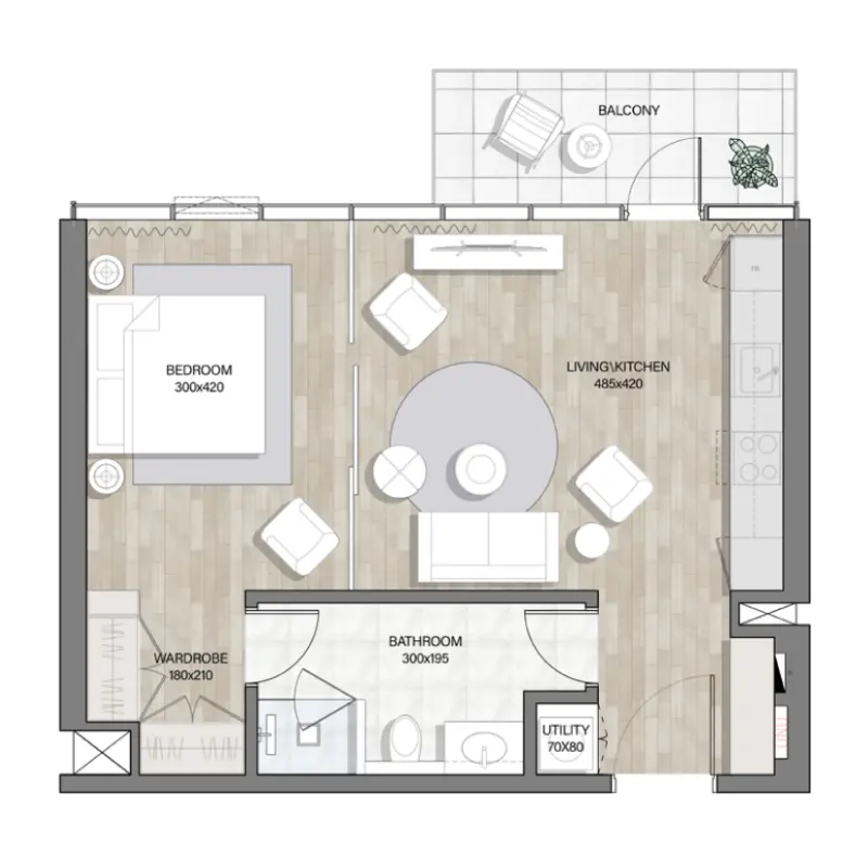1 bedroom floor plan