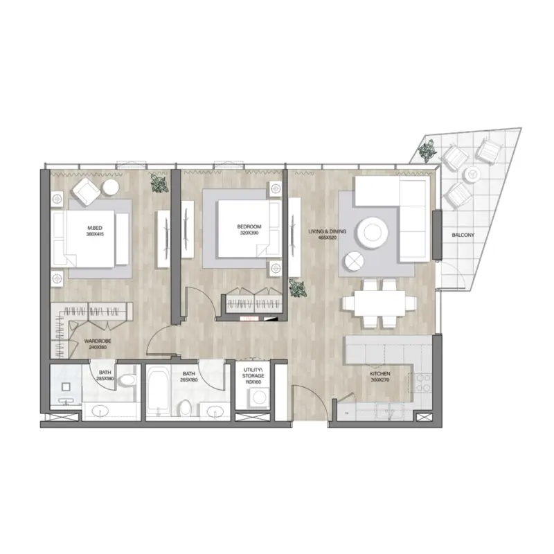 2 bedroom floor plan