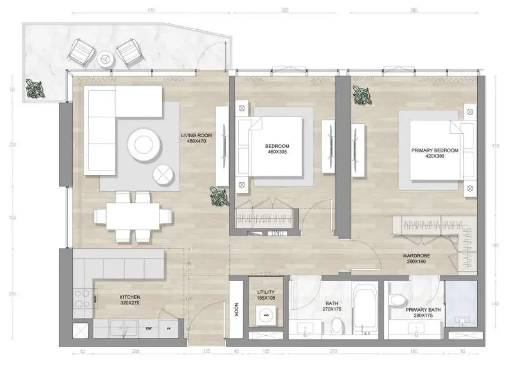 2 Bedrooms apartments - Skai Mina floor plan