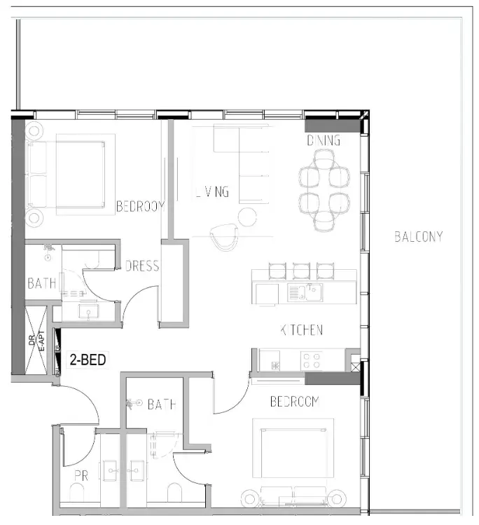 2 Bedrooms apartments - Shoreline floor plan