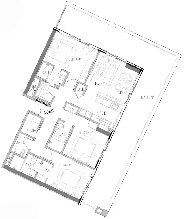 3 Bedrooms apartments - Shoreline floor plan