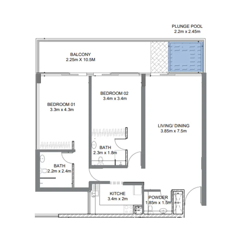 2 bedroom floor plan