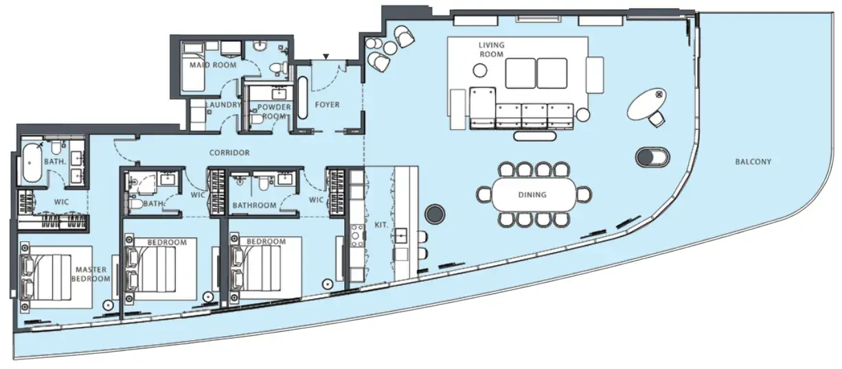 3 Bedrooms apartments - Danah Bay floor plan
