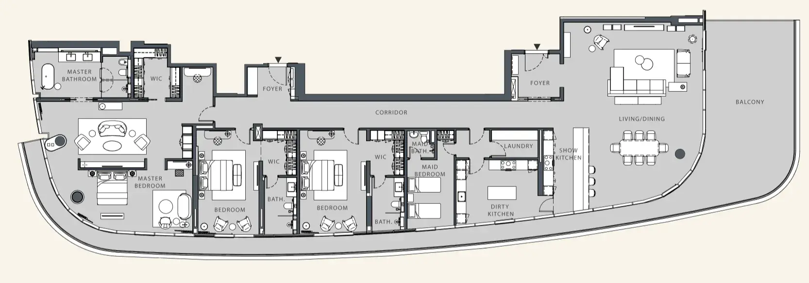 4 Bedrooms apartments - Danah Bay floor plan