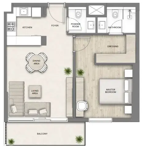 1 Bedroom apartments - Al Hamra Greens floor plan
