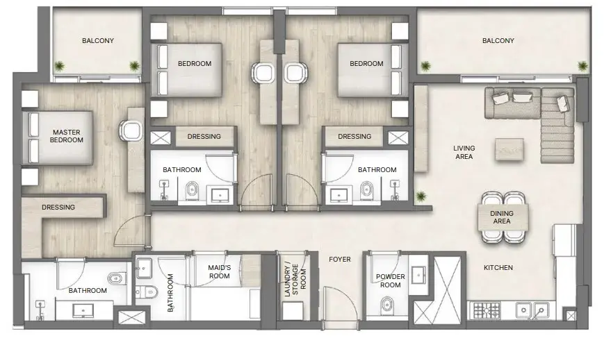 3 Bedrooms apartments - Al Hamra Greens floor plan
