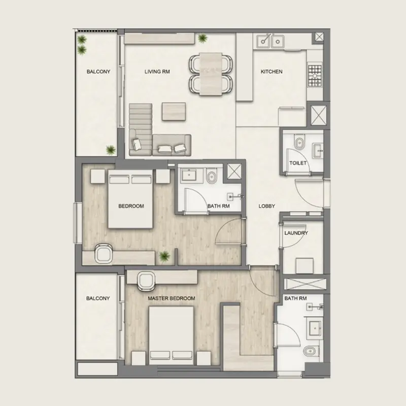 2 bedroom Apartments -  Al Hamra Greens floor plan