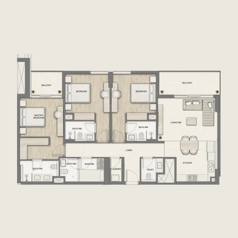 3 bedroom Apartments -  Al Hamra Greens floor plan