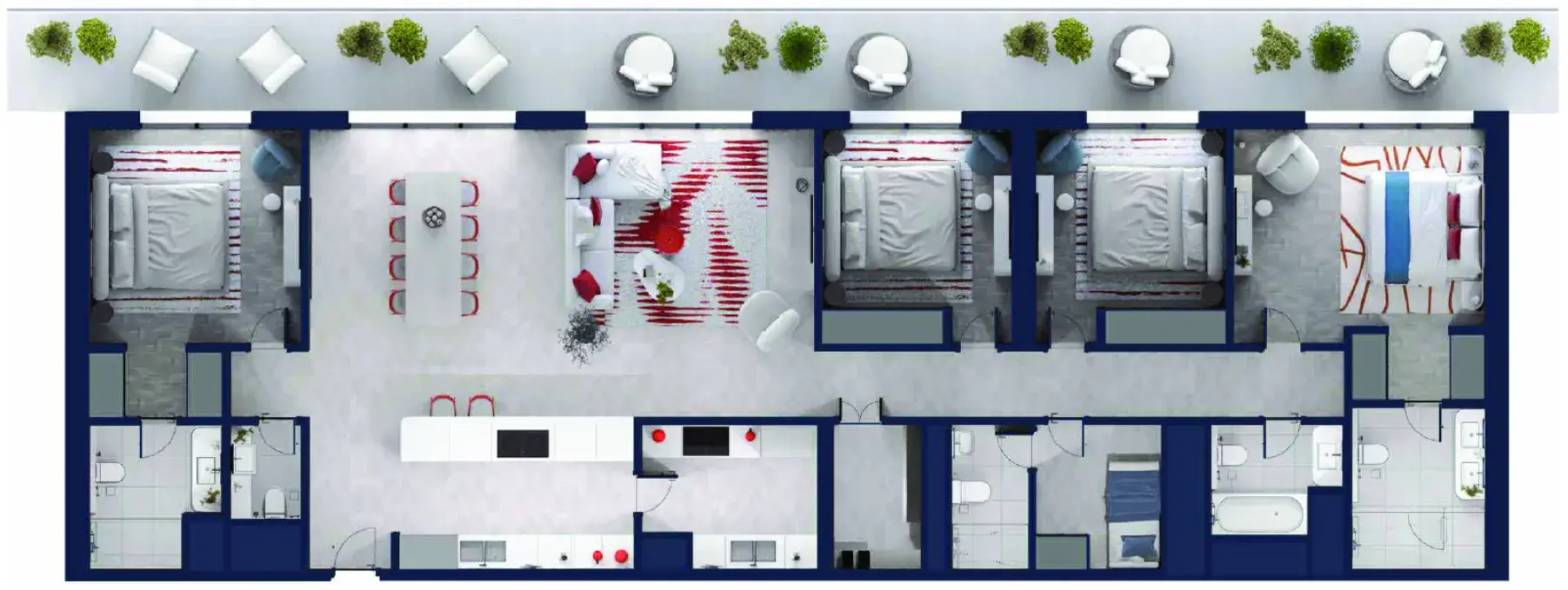 4 Bedrooms apartments - Rosso Bay Residences floor plan