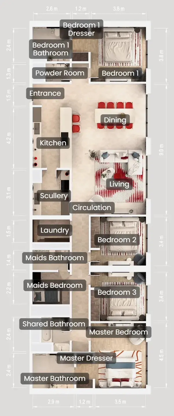 4 Bedrooms penthouse - Rosso Bay Residences floor plan