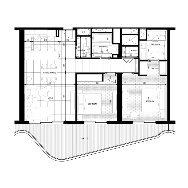 2 bedroom floor plan