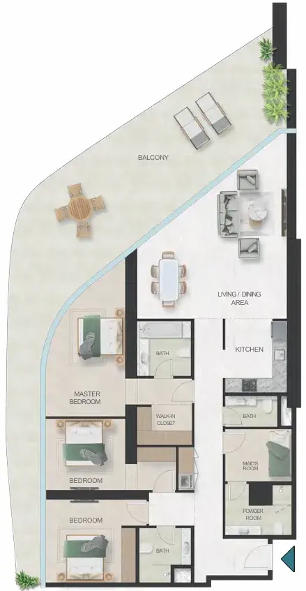 3 Bedrooms apartments - Oystra floor plan