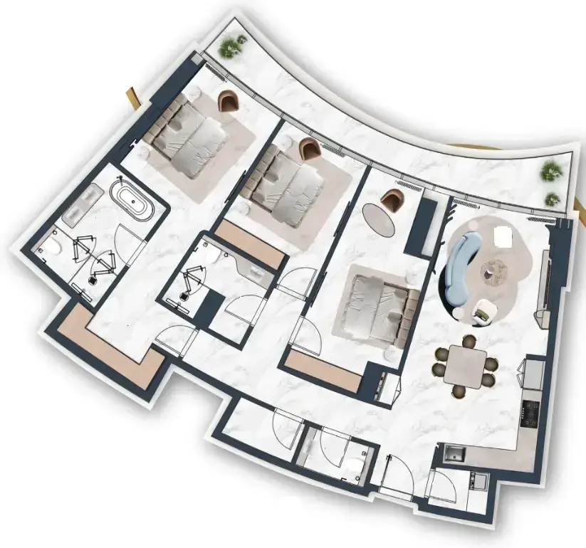3 Bedrooms apartments - La Mazzoni floor plan