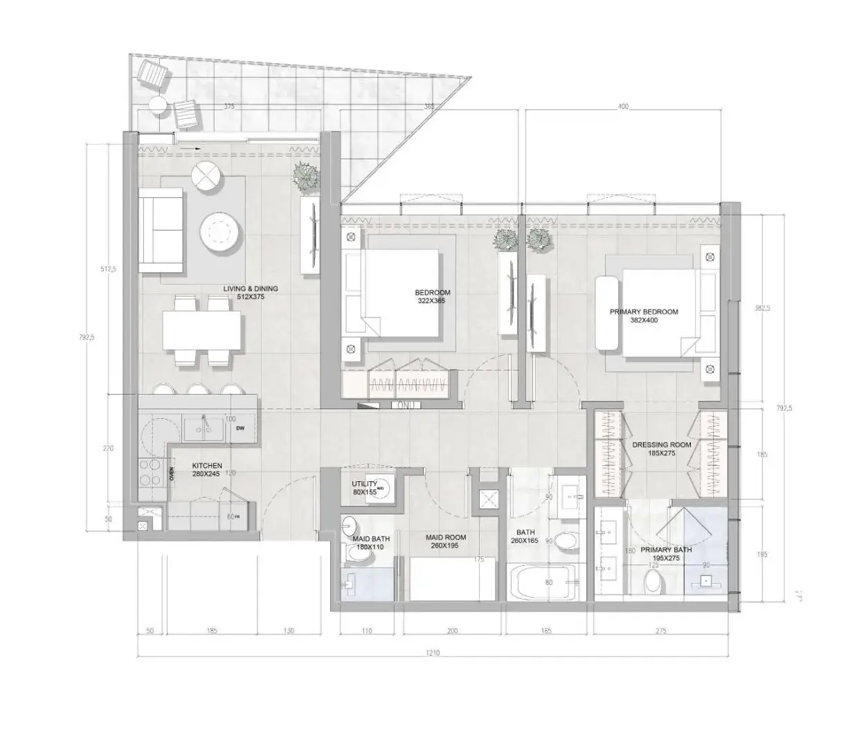 2 Bedrooms apartments - Solera Downtown Mina floor plan