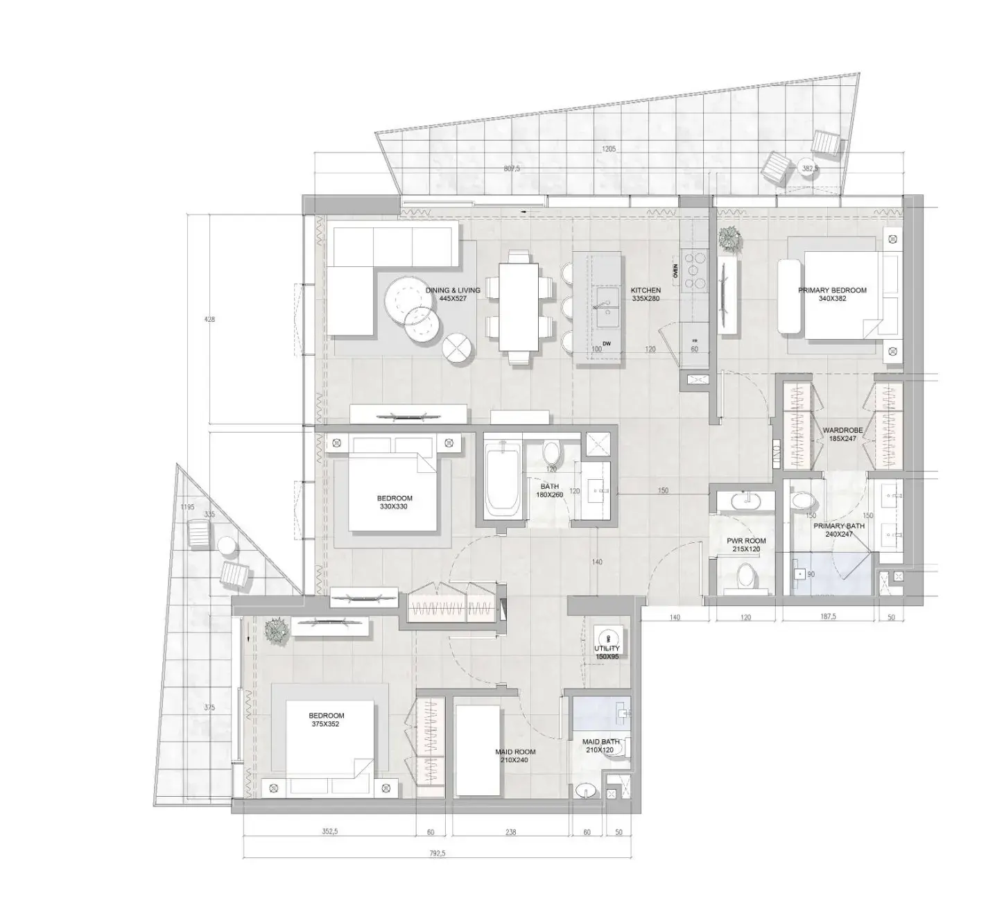 3 Bedrooms apartments - Solera Downtown Mina floor plan
