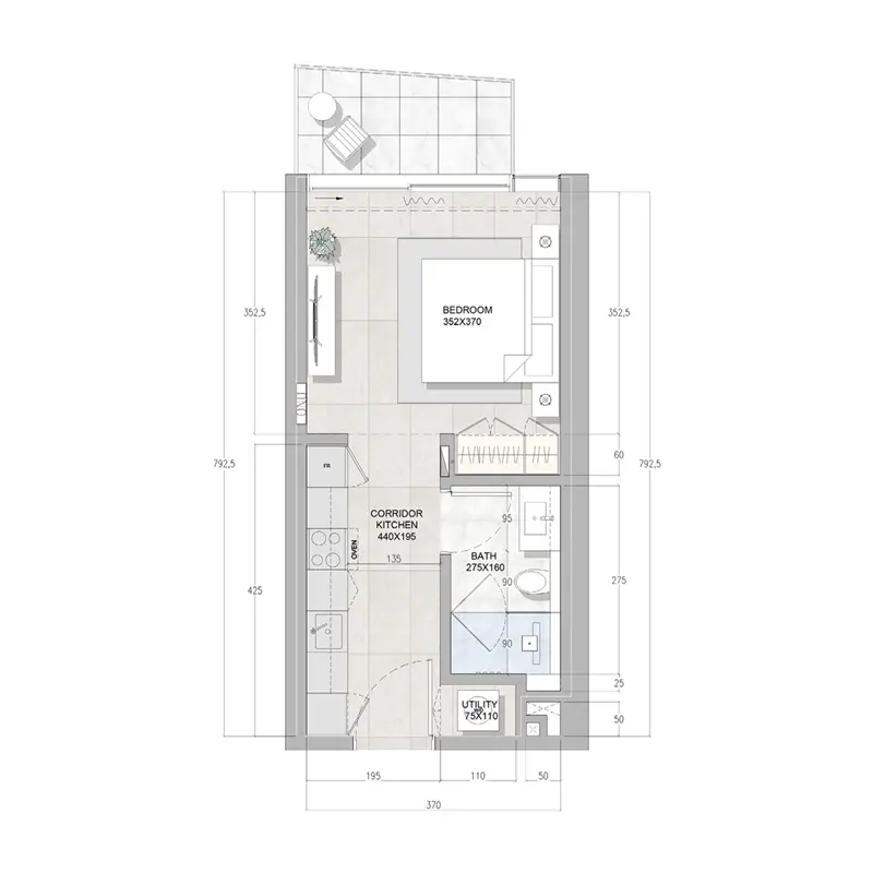 Studio Apartments -  Solera Downtown Mina floor plan
